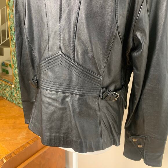 NEW A.n.a Sz L Genuine Buttery Soft Lambskin Leather Moto Jacket Black Full Zip - Picture 9 of 13